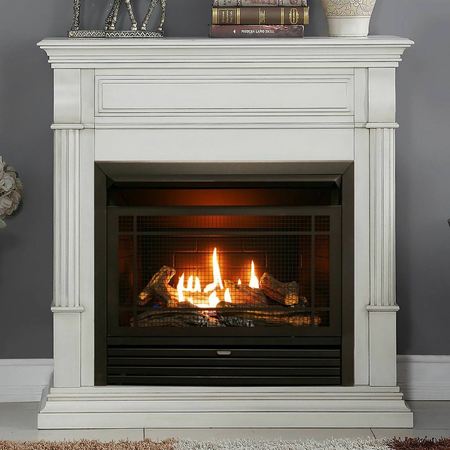 DULUTH FORGE Dual Fuel Ventless Gas Fireplace With Mantel - 26,000 Btu, T-Stat DFS-300T-2AW